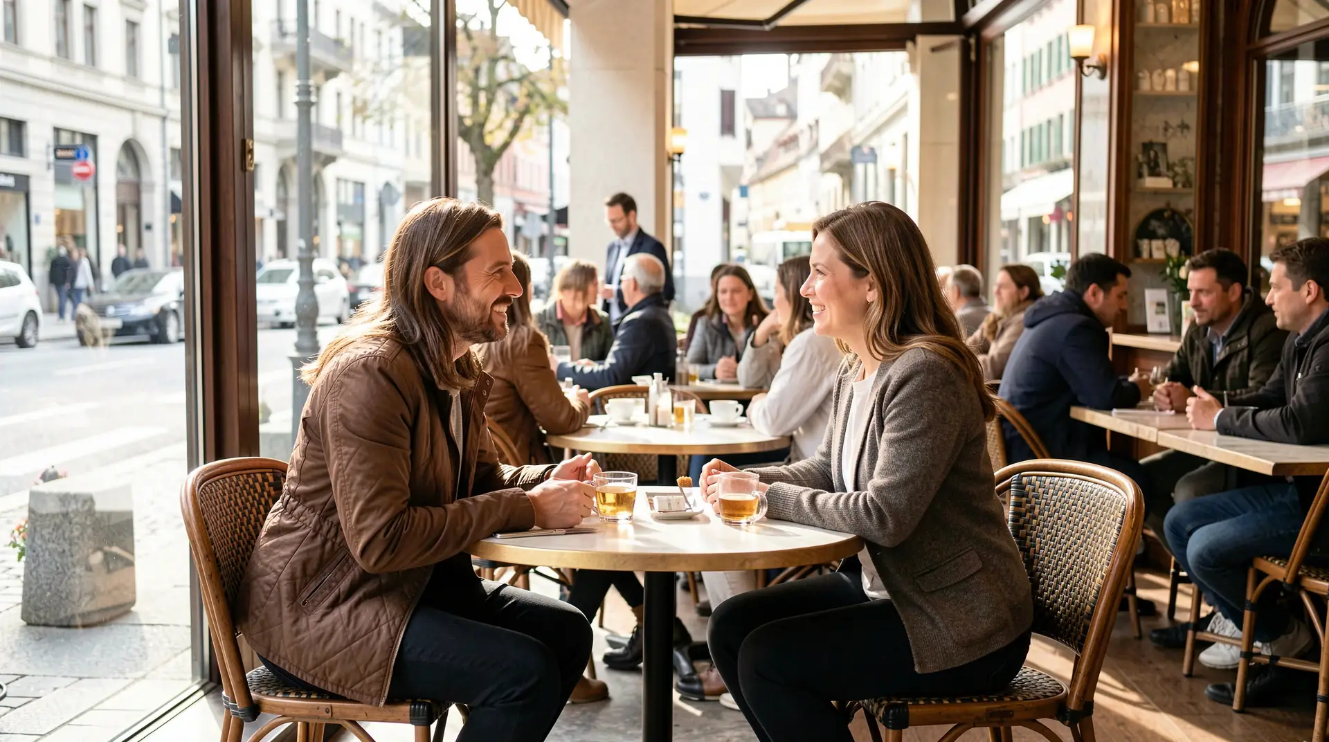 Erstes Treffen an einem belebten öffentlichen Ort