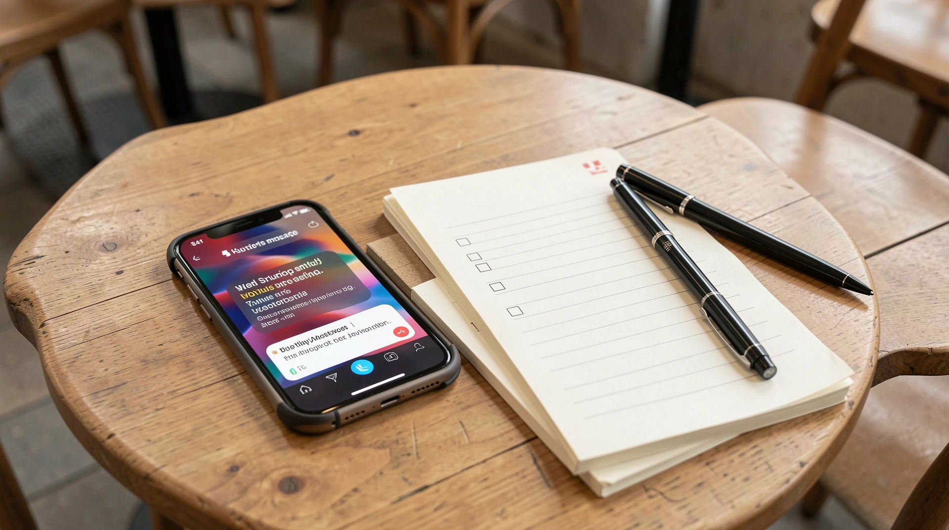 Smartphone mit verdächtiger Nachricht und Sicherheitsnotizen
